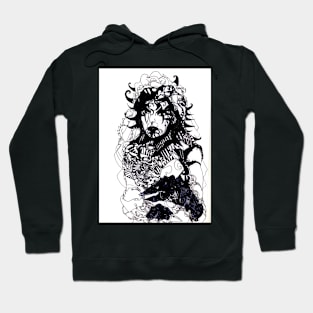 Lady in black. PEN ARTWORK. Black and white. Hoodie